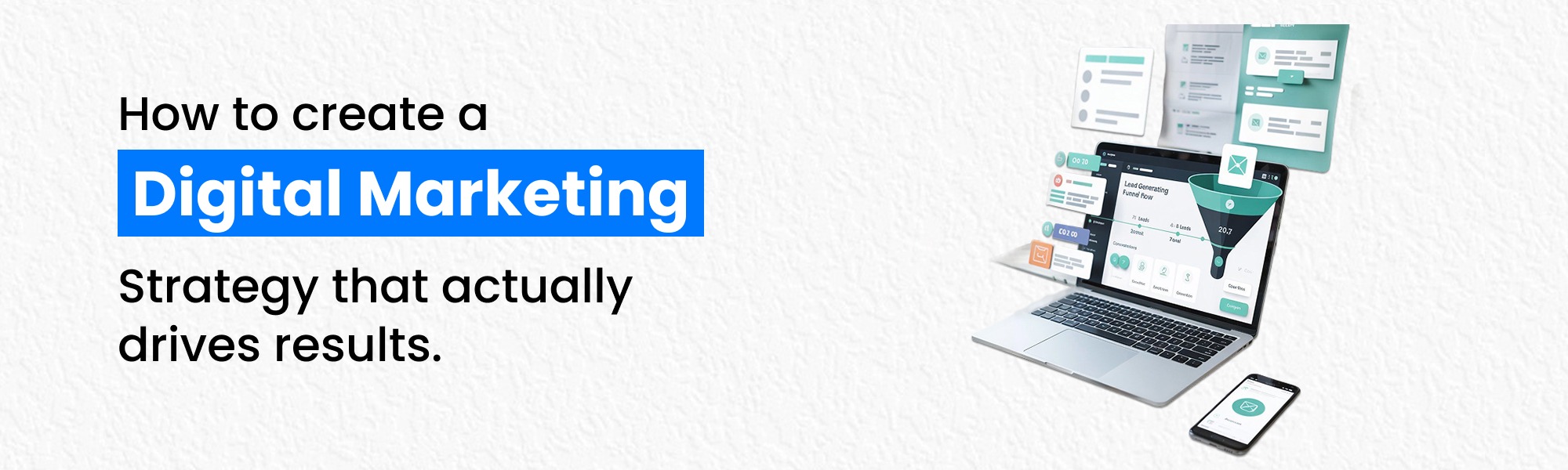 Digital marketing strategy illustration with lead generation and business growth tools.